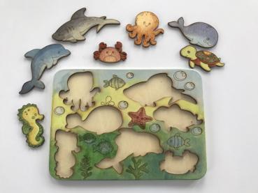 Puzzle . Tiere aus dem Meer farblich lasiert